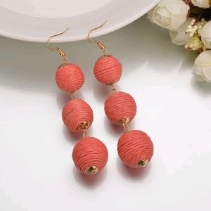 Bohemian Triple Ball Tassel Earring Coral